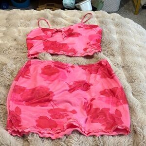 Pink and Red Floral Two-Piece Set